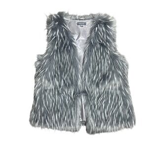 ANNA & CHRIS Womens Faux Fur Vest Grey White‎ Animal Print Size L